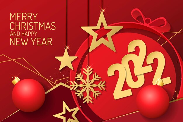 Christmas and happy new year 2022 on red background