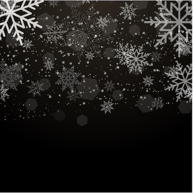 Christmas and Happy New Year background with falling snowflakes on black Vector