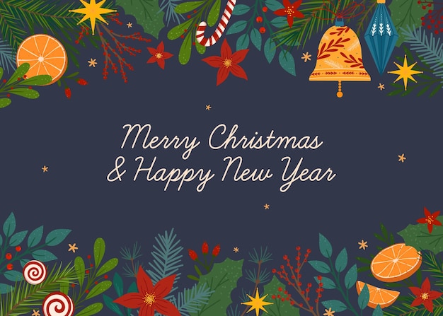 Christmas and Happy New Year greeting banner template