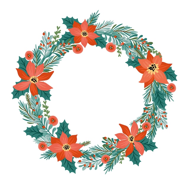 Christmas and Happy New Year illustration with Christmas wreath.