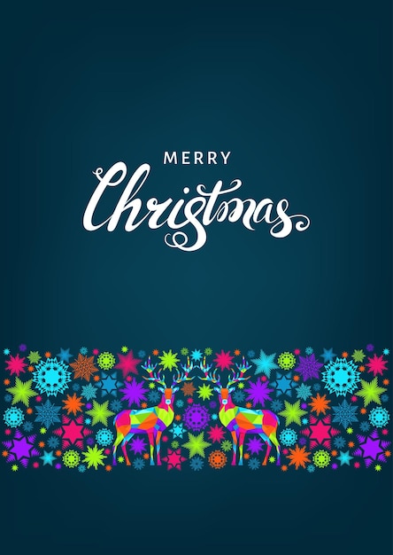 Vector christmas and happy new year pattern  polygonal xmas  reindeer and  snowflakes