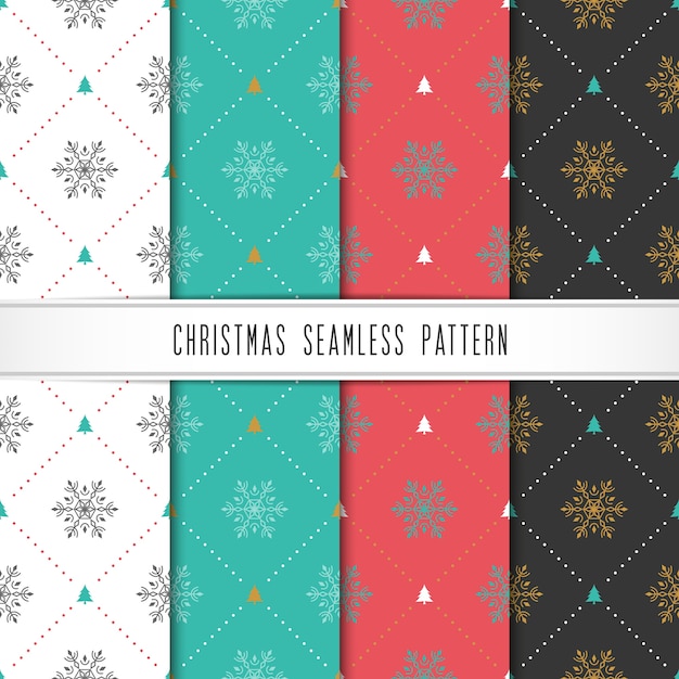 Christmas and happy new year pattern set. Winter holiday pattern with snowflake and tree.