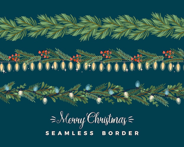 Vector christmas and happy new year seamless borders.