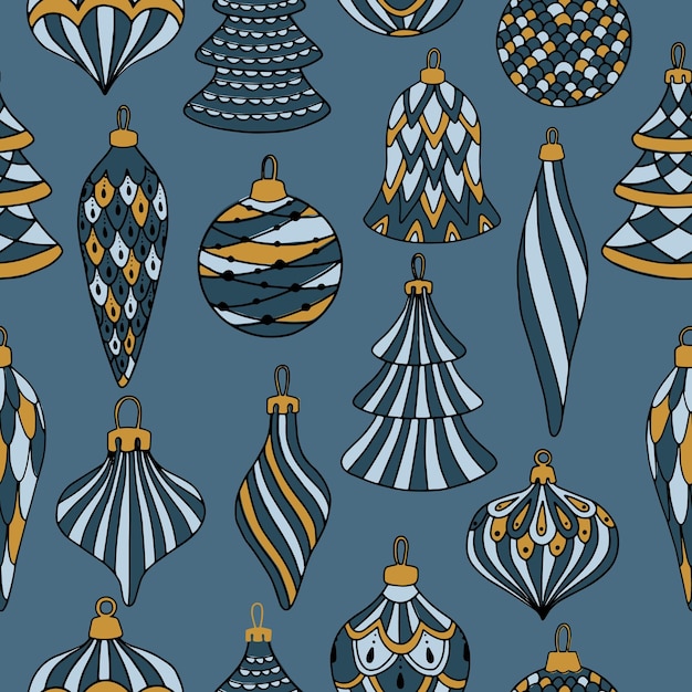 Christmas and Happy New Year seamless pattern with Christmas decorations