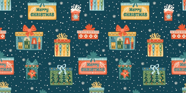 Christmas and Happy New Year seamless pattern