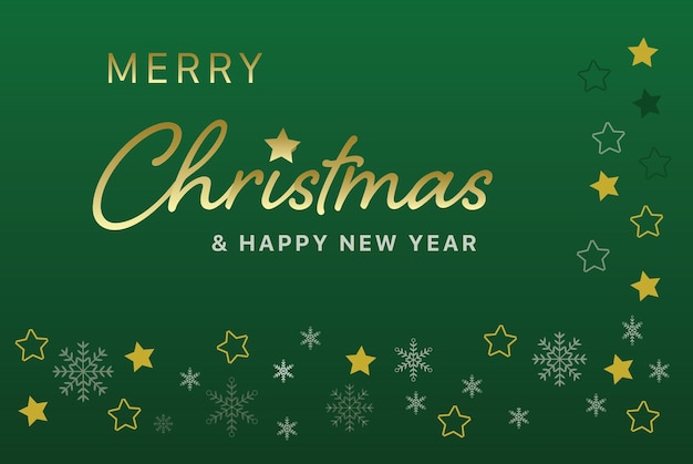 녹색 배경  ⁇ 터 일러스트레이션에 눈송이와 금색 별과 함께 크리스마스와 새해 축하합니다.