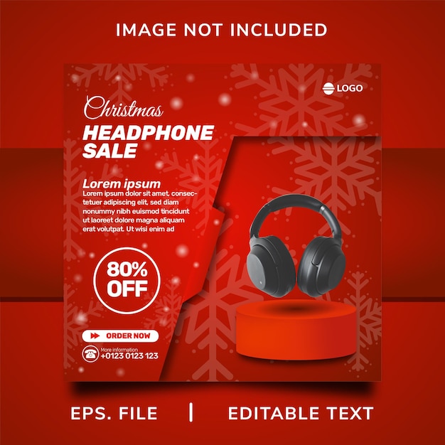 クリスマスヘッドフォン販売ソーシャルメディアプロモーションとinstagramのバナー投稿テンプレートデザイン