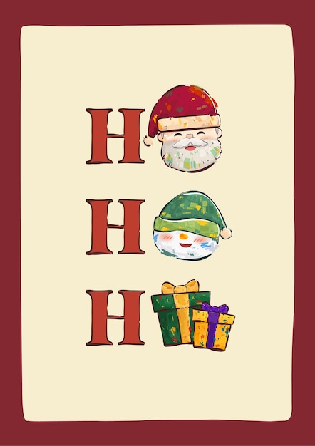 Christmas hohoho greeting card with hand paint style