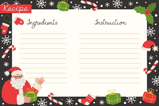 Christmas holiday baking recipe template with ingredients and instructions