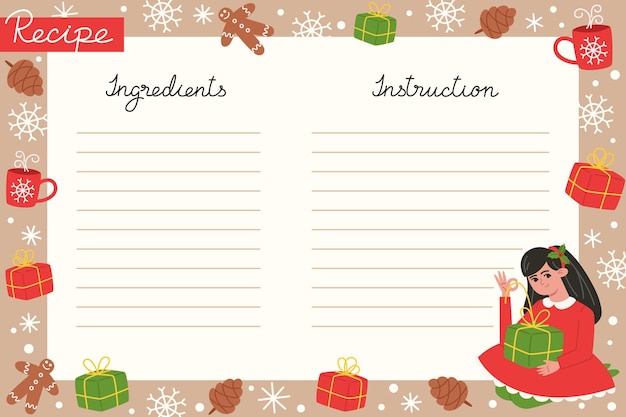 Christmas holiday baking recipe template with ingredients and instructions