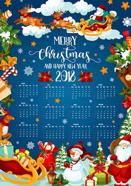 Christmas holiday calendar of 2018 New Year design