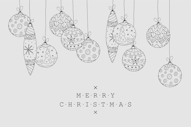 Christmas holiday card background Collection of xmas decoration in doodle style Hand drawn balls