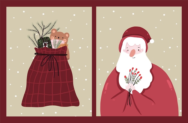ベクトル クリスマスホリデーお祝いコレクションセットクリスマスカード