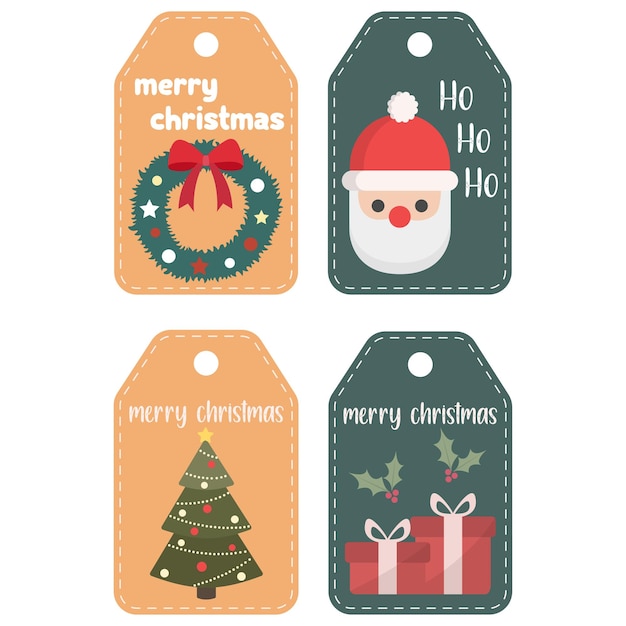 christmas holiday cute gift tags set isolated on white background