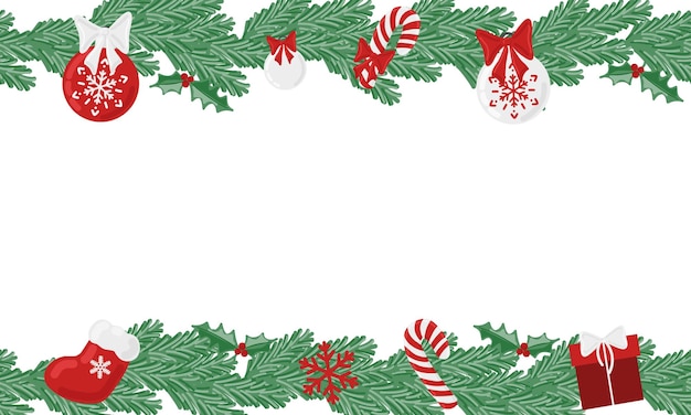 Christmas holiday evergreen vector frame with holiday decoration