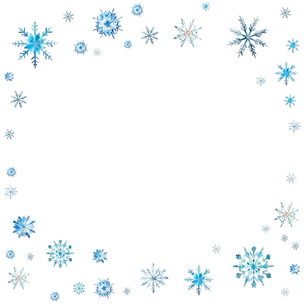 降雪の雪粒のクリスマス休日のフレーム 白い背景の水彩の冬のイラスト