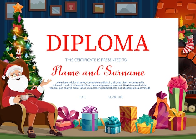 Christmas holiday kids diploma vector template