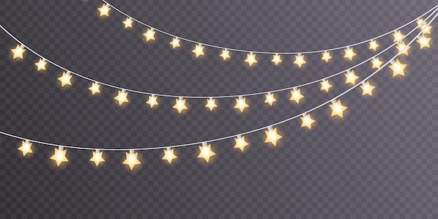 Christmas holiday lights on a transparent background. Lots of glowing lights. Garlands,