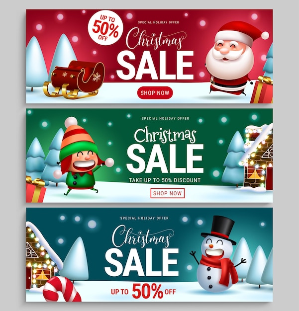 Vector christmas holiday sale vector banner set christmas special offer sale text with take up to 50 off