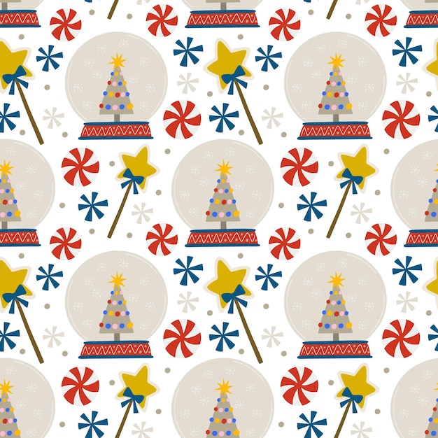 Vector christmas holiday vector seamless pattern in scandinavian style flat illustration