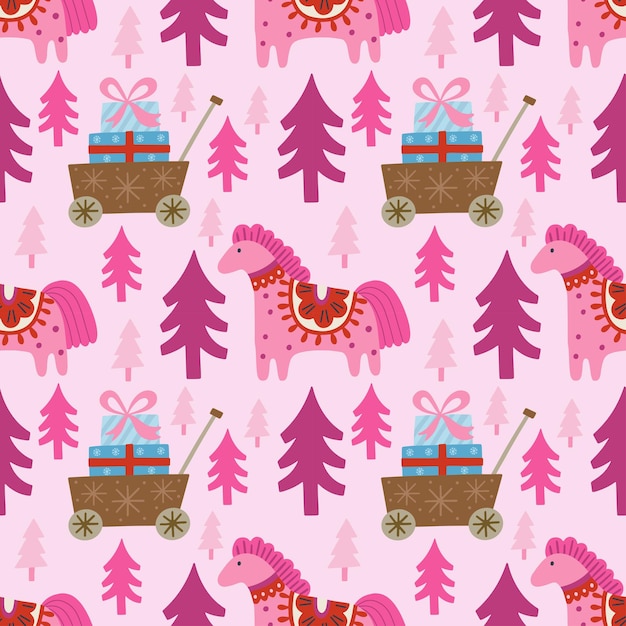 Christmas holiday vector seamless pattern in Scandinavian style flat illustration