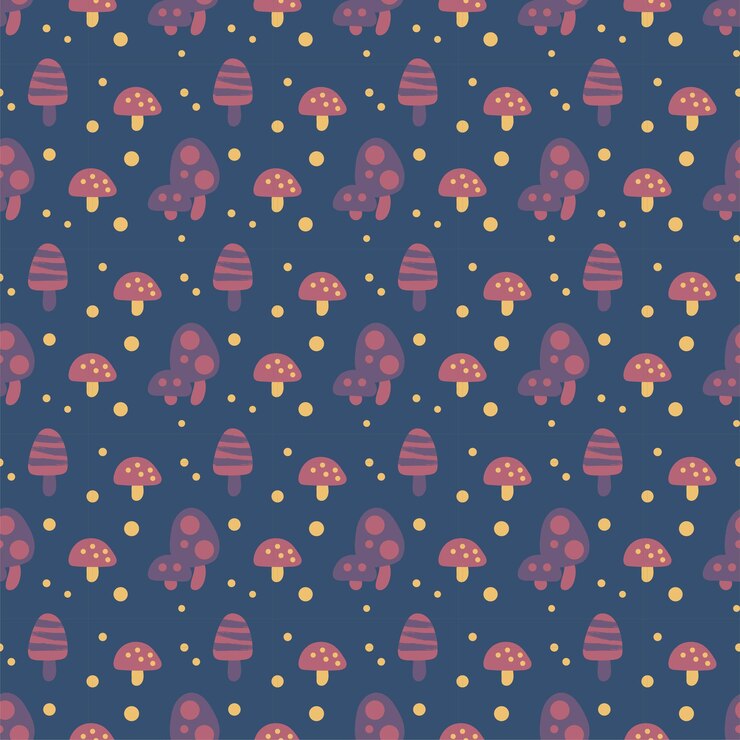 Christmas Holiday Vector Seamless Retro Pattern Background Mushroom Hat Nature Ornament Snowflakes