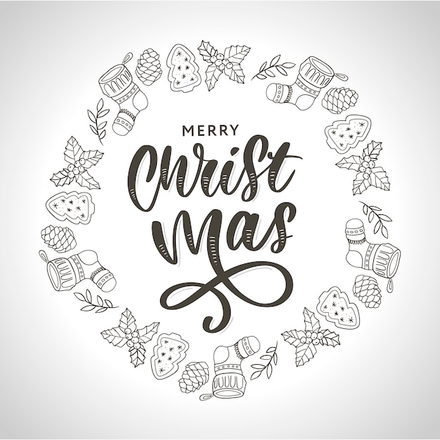 Vector christmas holidays frame with traditional attributes