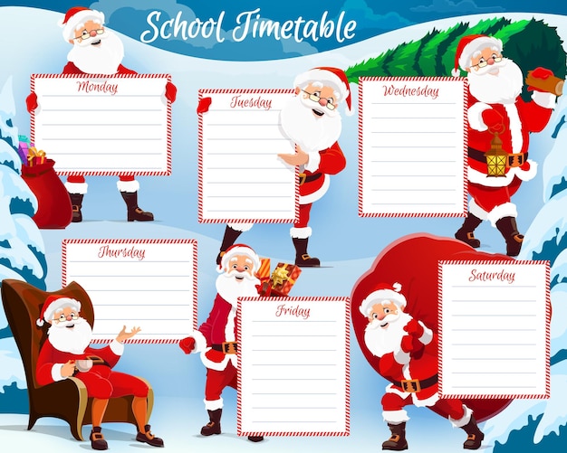 Vector christmas holidays kids planner school timetable