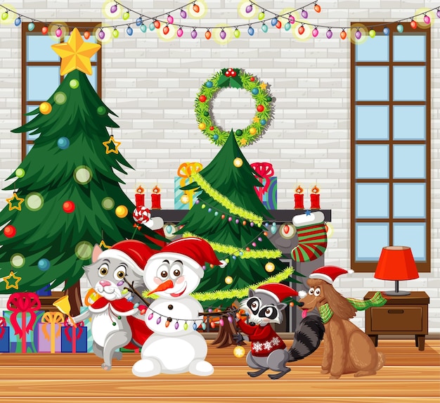 Christmas holidays with snowman at home