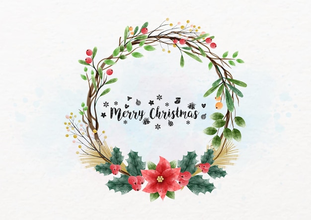 ベクトル クリスマス・ホリーとベリーの花束は,クリスマスの言葉の例文と一緒に水彩のスタイルで