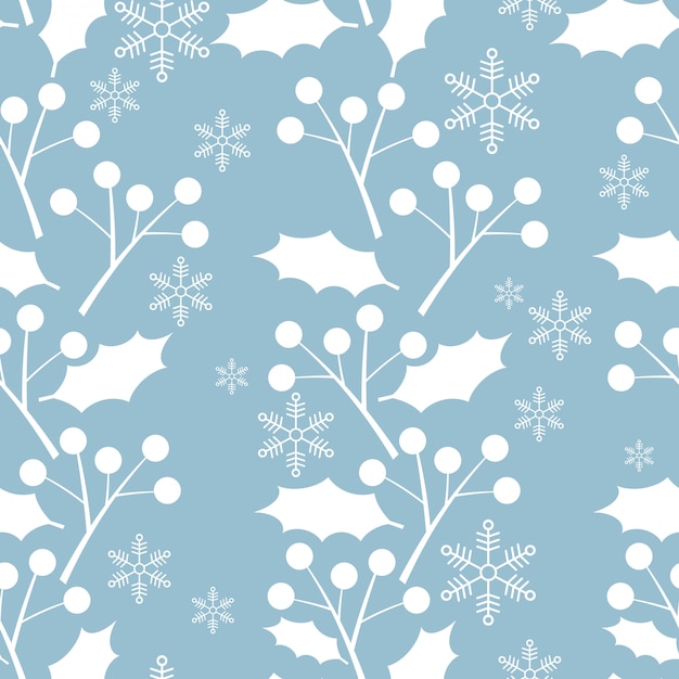 Vector christmas holly leaves and berries ornate seamless pattern.