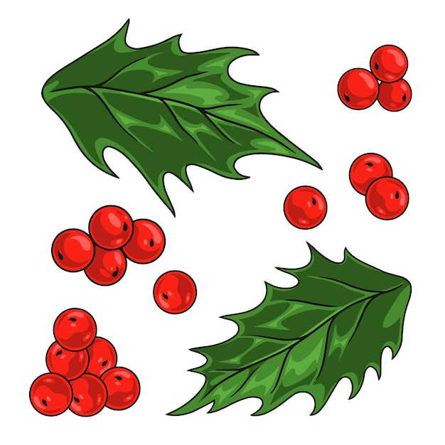 christmas holly set stickers colorful