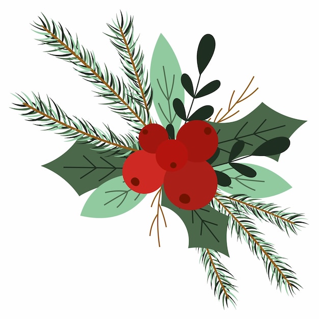 Vector christmas holly with berries. new year picture. winter bouquet. season greeting card.