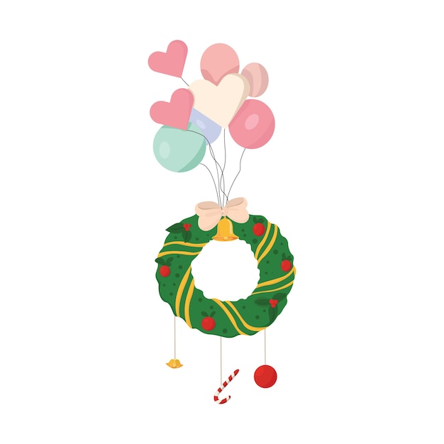 Christmas holly wreath ring vector isolated on white background. holly wreath ring with balloons.