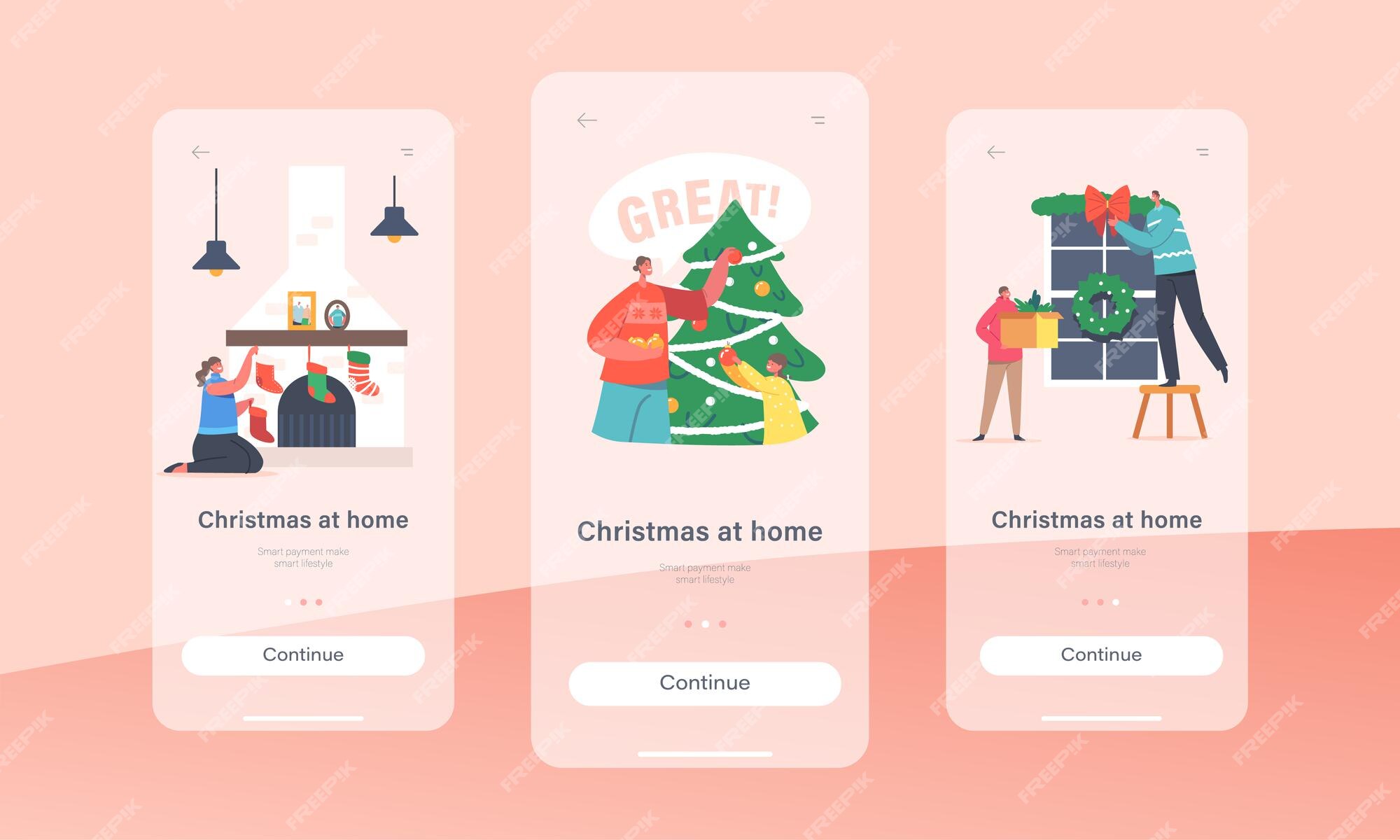 Premium Vector | Christmas at home mobile app page onboard ...