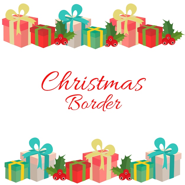 Christmas horizontal border with boxes flat style