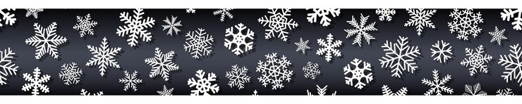 Vector christmas horizontal seamless banner of snowflakes of different shapes and sizes with shadows white on black
