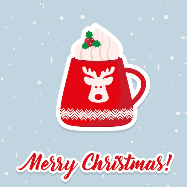 Christmas hot coffee in red cup. Vector illustration