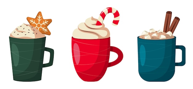 Vector christmas hot drinks collection. merry christmas. vector illustration. cartoon style.