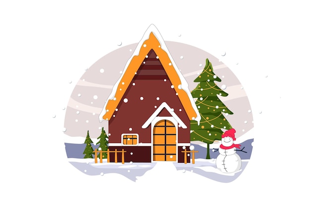 Christmas House Merry Christmas Vector Flat Illustration