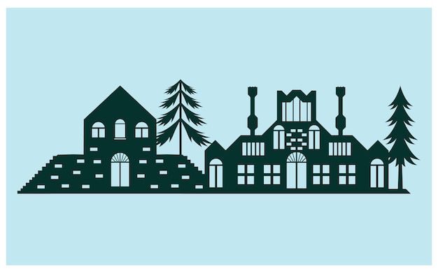 Vector christmas house silhouette, laser cut design