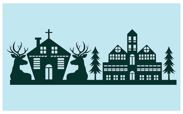 Vector christmas house silhouette, laser cut design