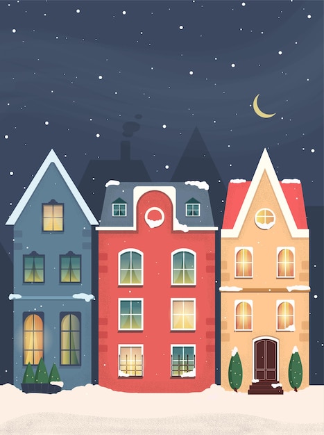 Christmas houses town cute vector art winter snowing