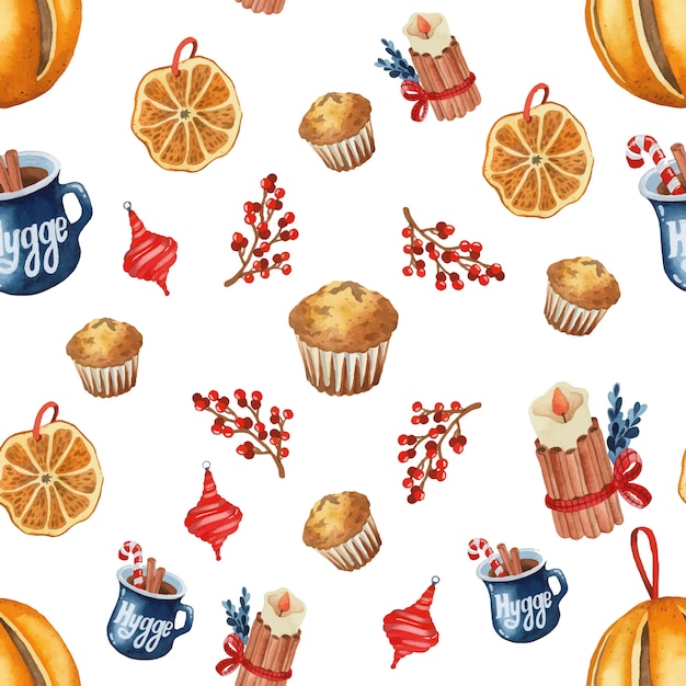 Natale hygge rustico seamless pattern acquerello