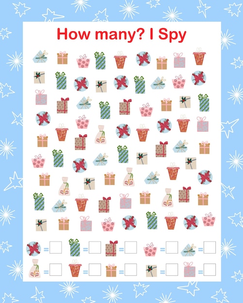 Christmas I spy, How many gifts winter holiday counting educational game for kids