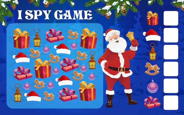 Christmas i spy puzzle for preschooler kids vector