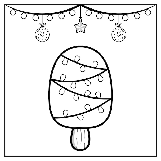 Christmas ice cream lights sketch with ornament for coloring