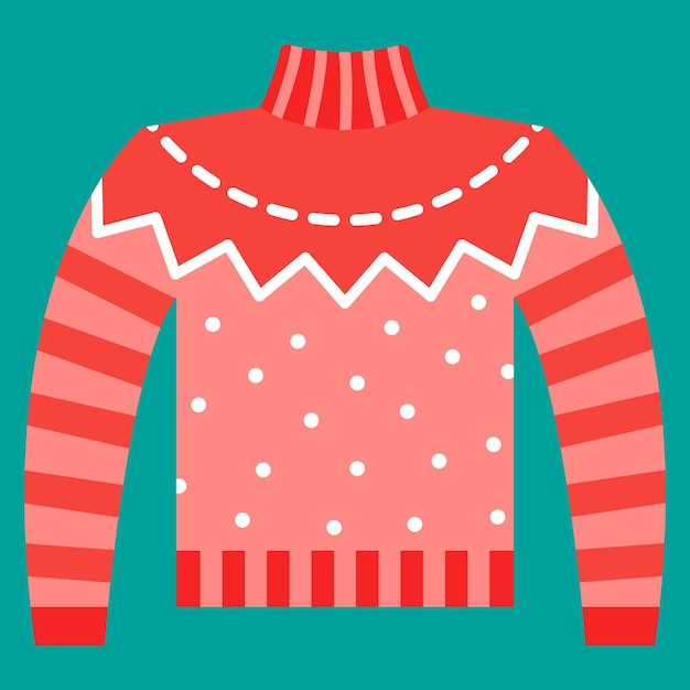 Vector christmas icon happy new year holiday and merry christmas vector illustration red wool sweater icon