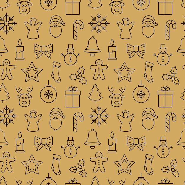 Christmas icon pattern seamless elements golden background