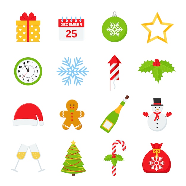 Christmas icon, winter set. illustration in flat design